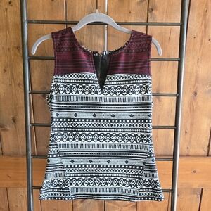 Sanctuary Burgundy and Black Patterned Blouse